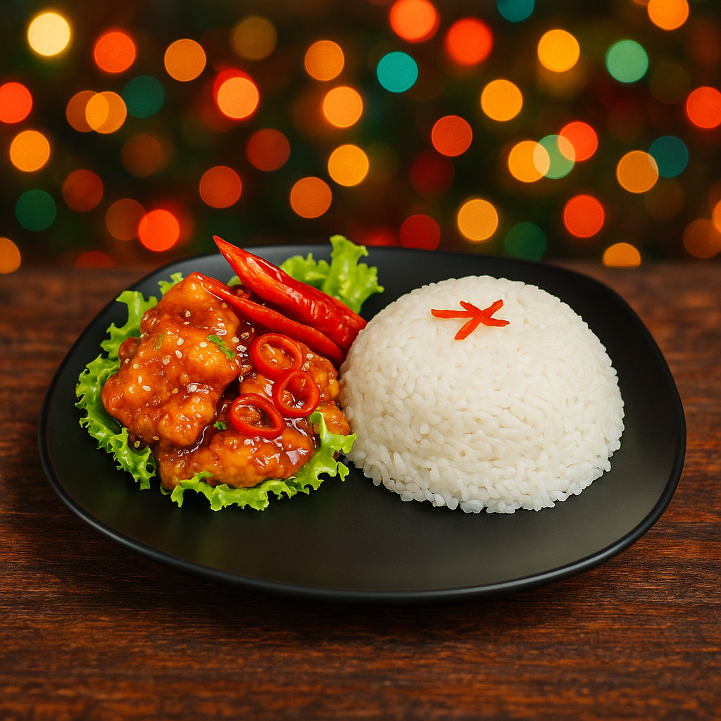 Ayam Pedas Manis dengan Nasi